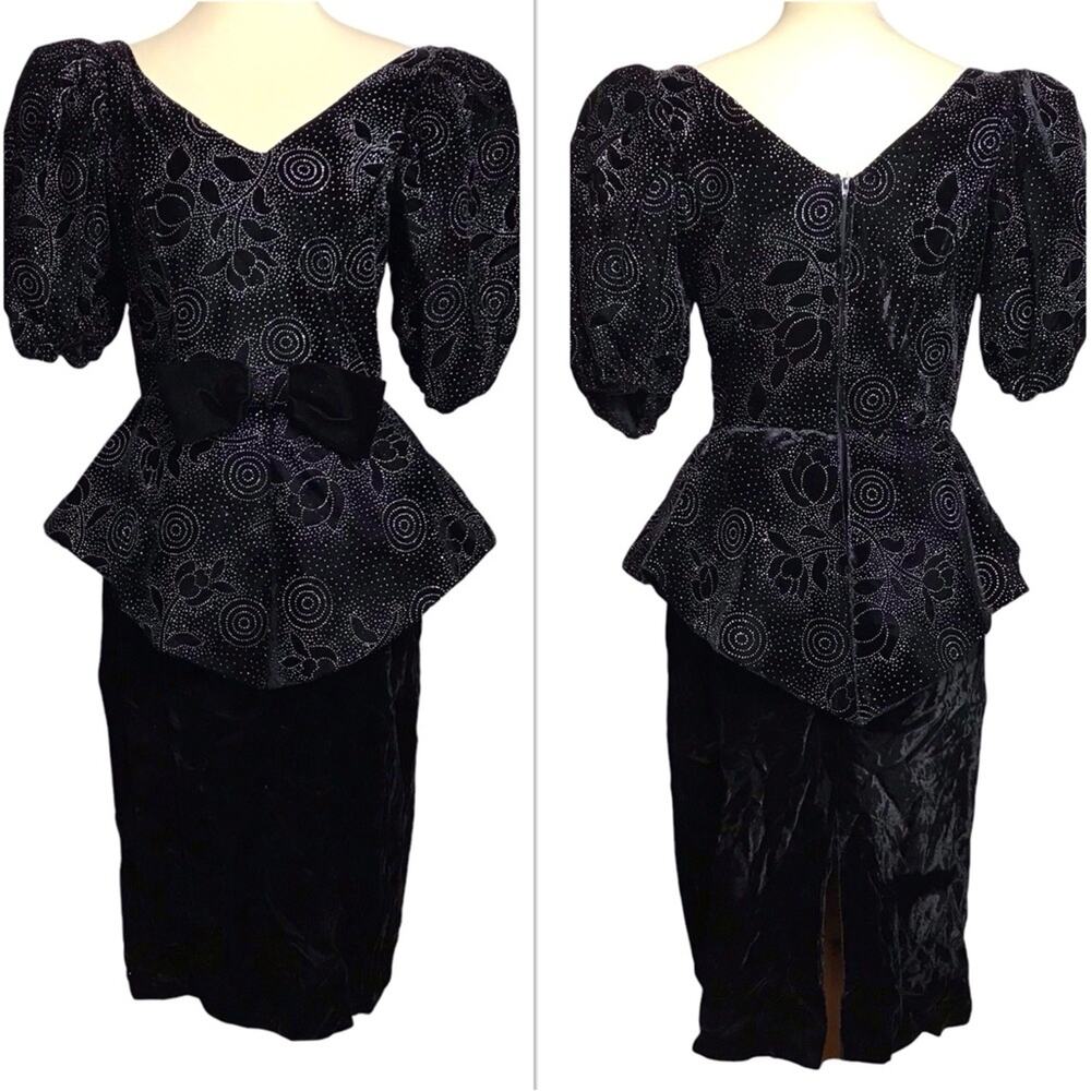 Vintage 80s Pantagis Evening Glitter Party Cocktail Velvet Wiggle Prom Dress Med